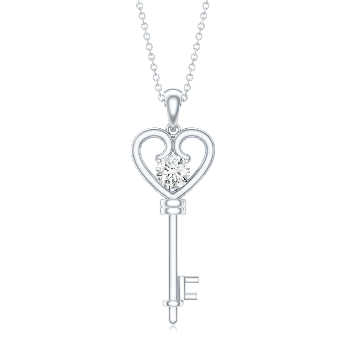 Certified Moissanite Heart and Key Pendant Necklace