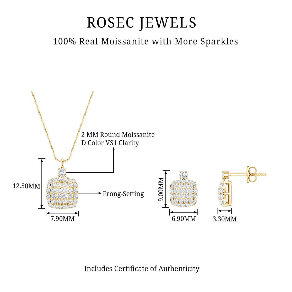 Round Moissanite Matching Necklace and Earrings Set
