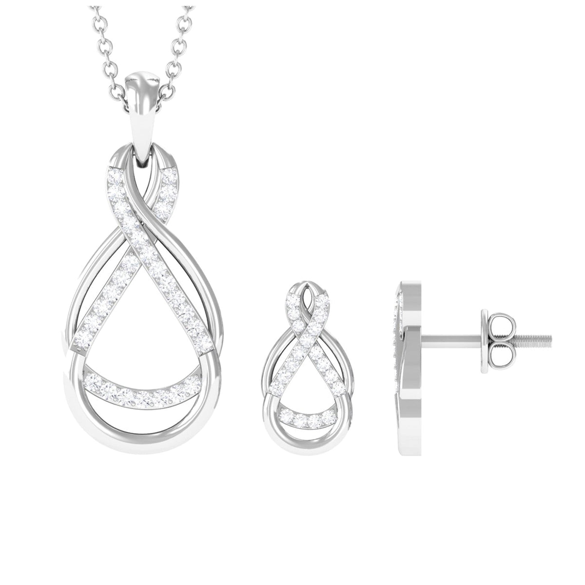 Certified Moissanite Infinity Pendant and Earrings Set