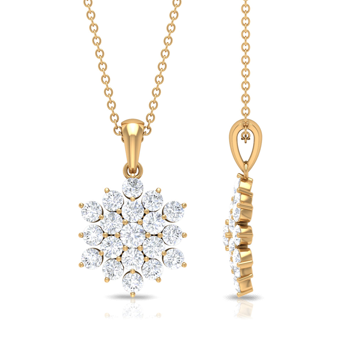 Certified Round Cut Moissanite Floral Cluster Pendant