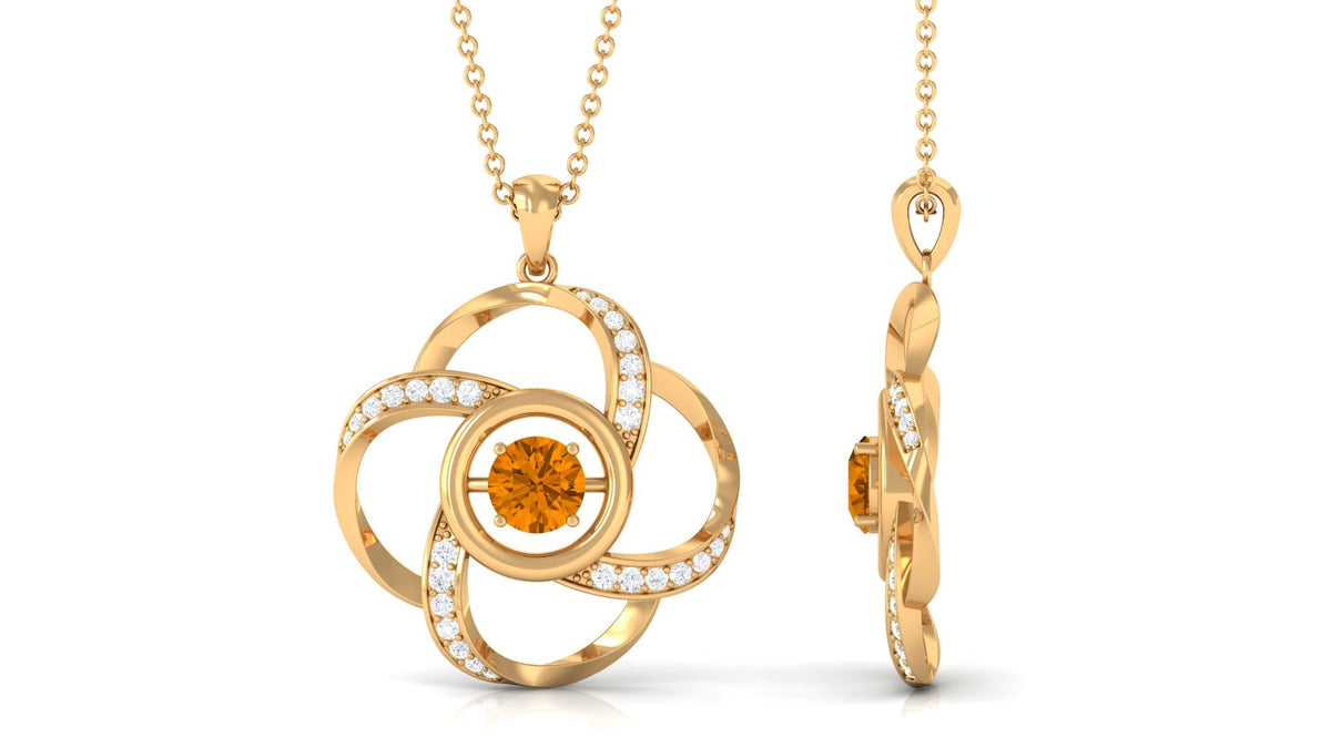 Modern Flower Pendant with Round Citrine and Diamond