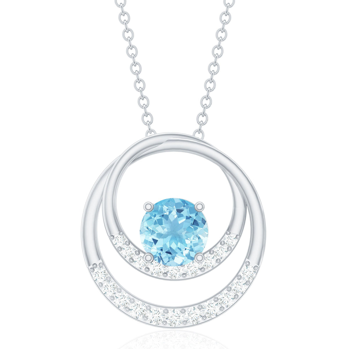 Natural Aquamarine Eternity Circle in Circle Necklace with Diamond
