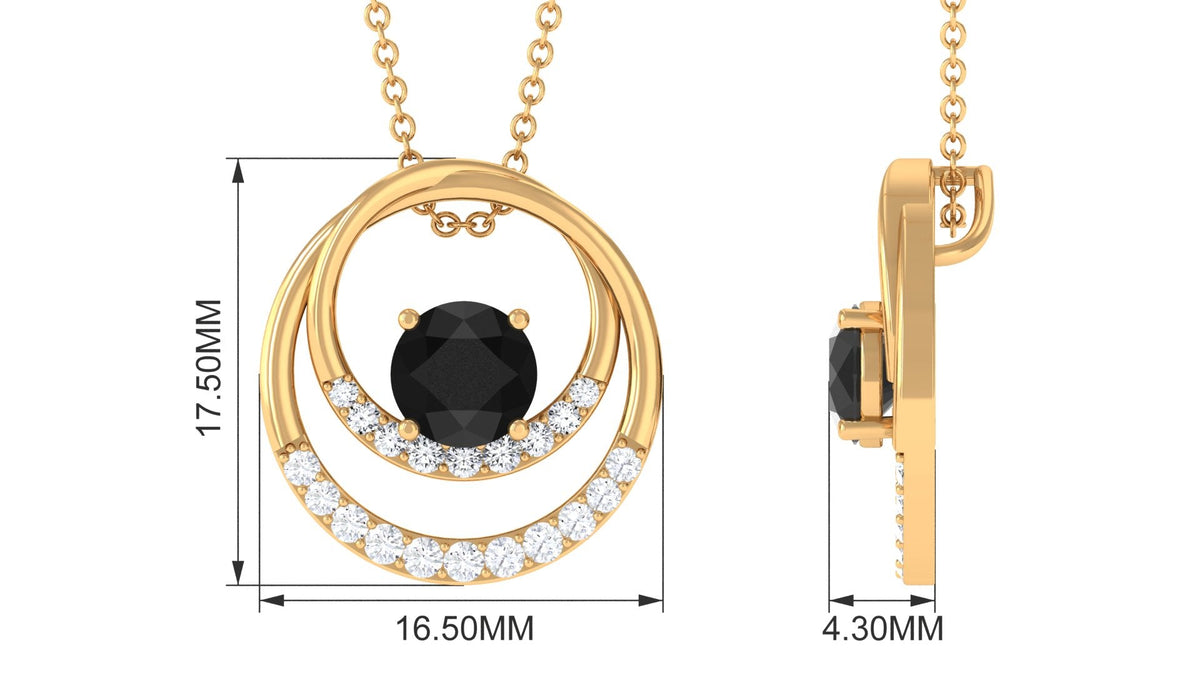 Natural 2.6 Carat Black Spinel Double Circle Necklace with Diamond