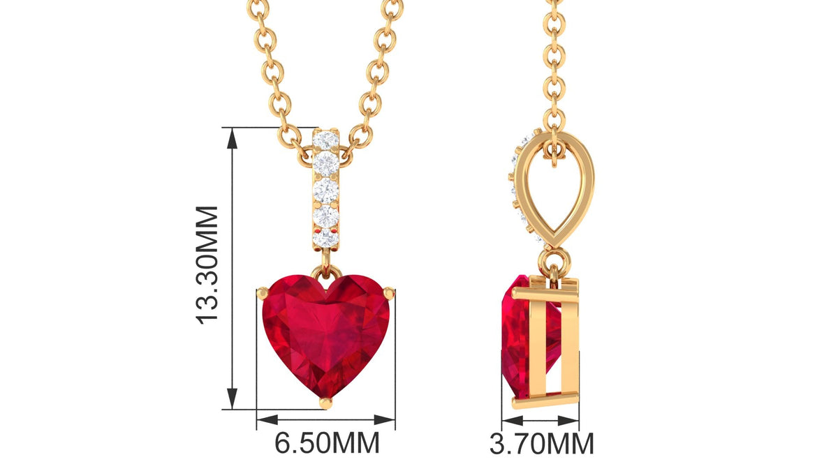 Heart Shape Created Ruby Solitaire Pendant with Diamond