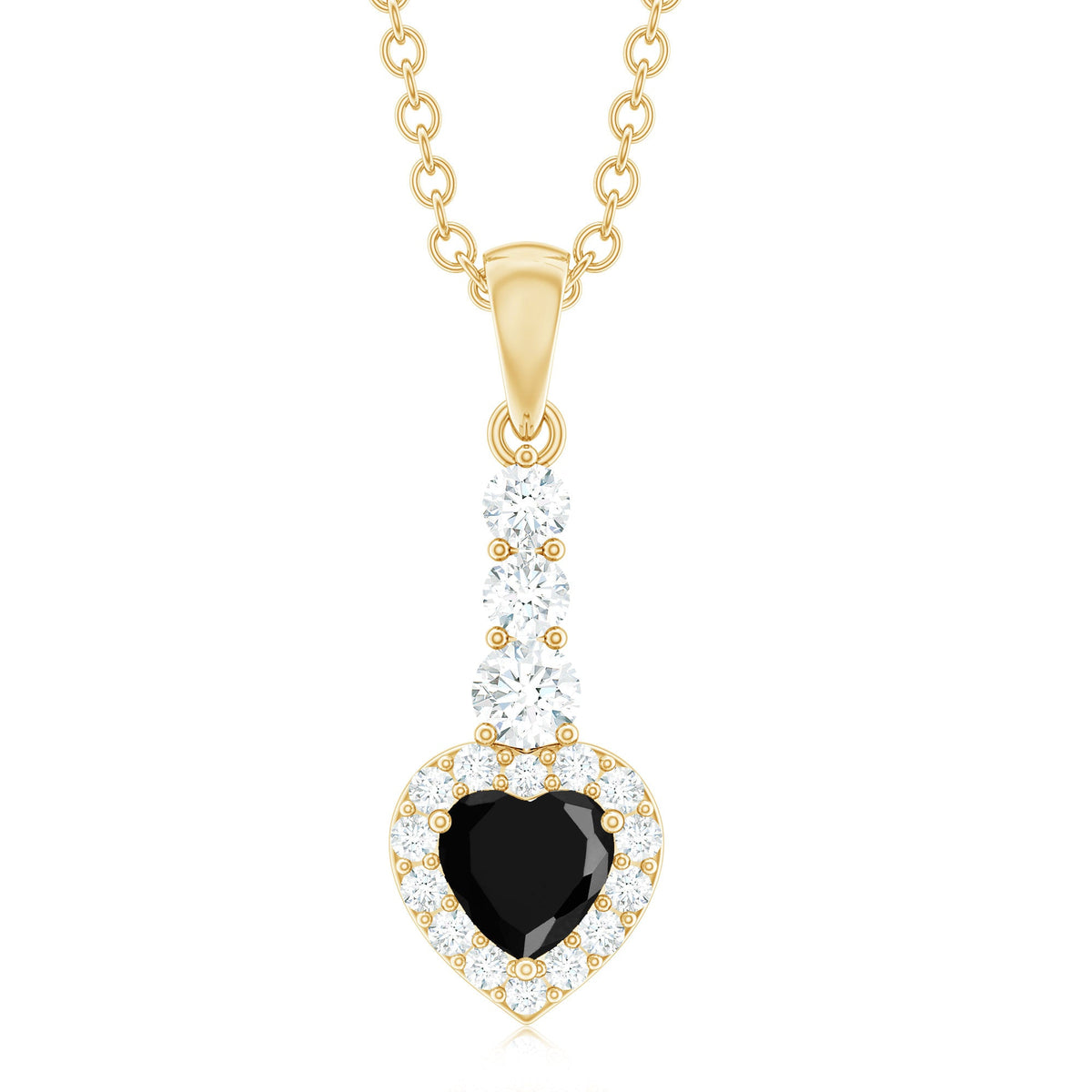 Lab Created Black Diamond Heart Necklace with White Diamond