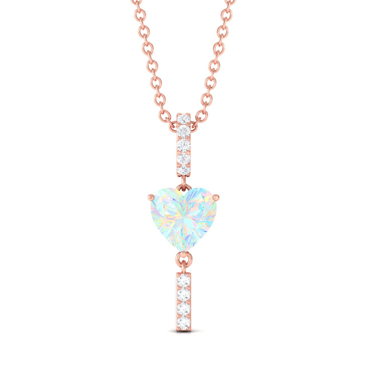 Heart Shape Ethiopian Opal Drop Pendant Necklace with Diamond