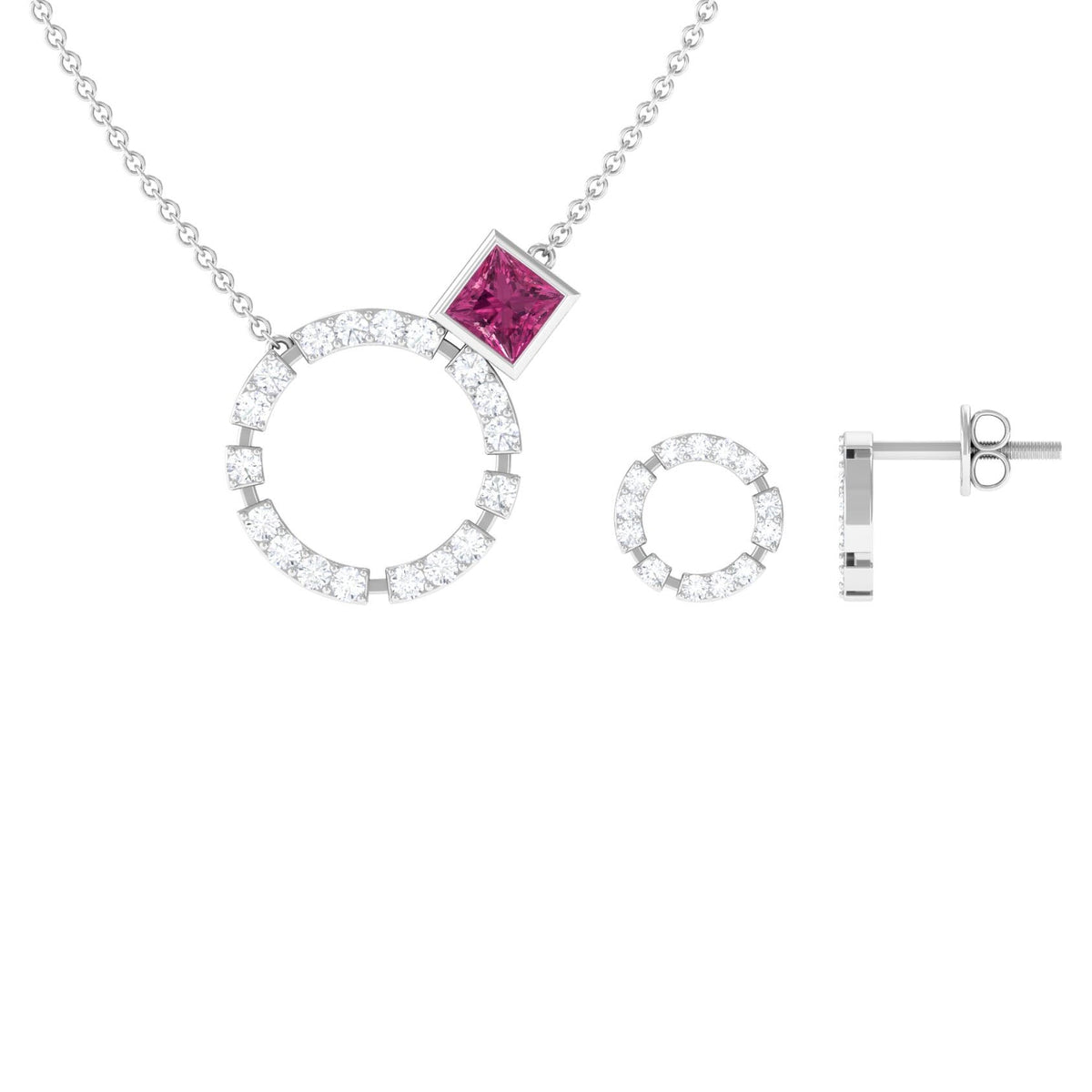 Pink Tourmaline and Diamond Eternity Jewelry Set