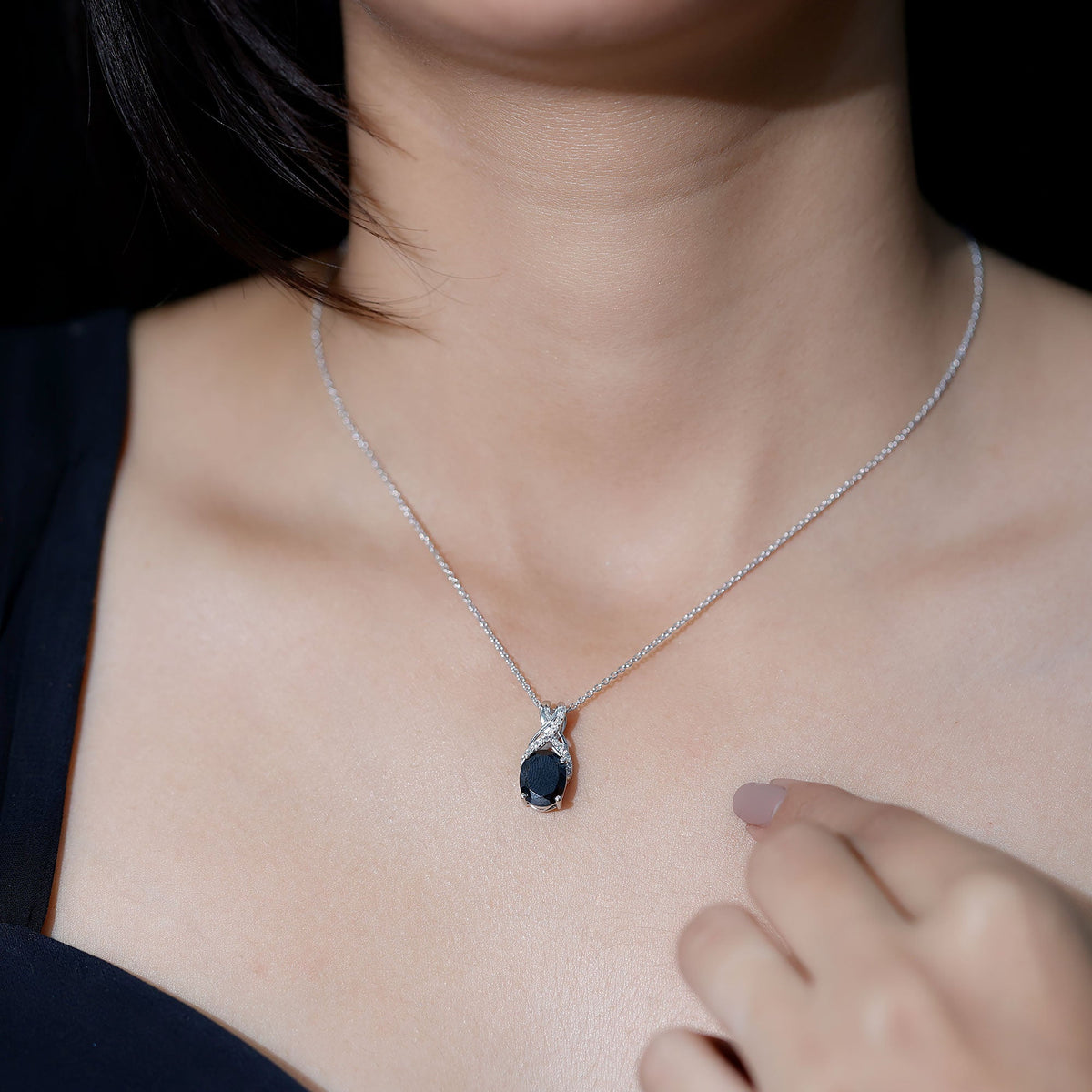 4 Carat Oval Lab Created Black Diamond Infinity Necklace With Chain