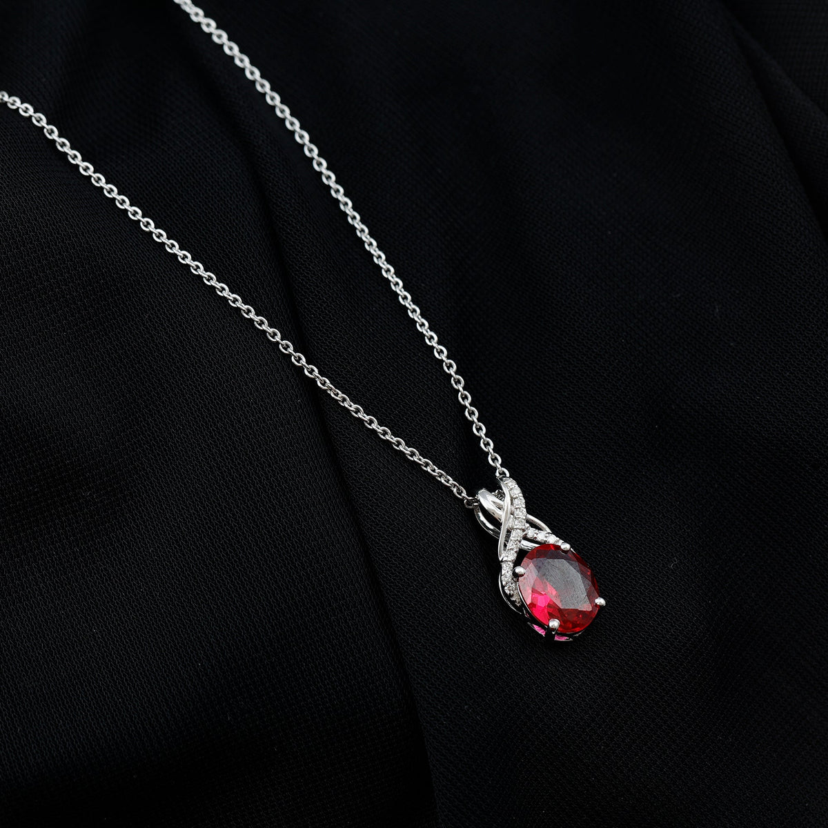 4 Carat Oval Lab Created Ruby Pendant with Diamond Bail