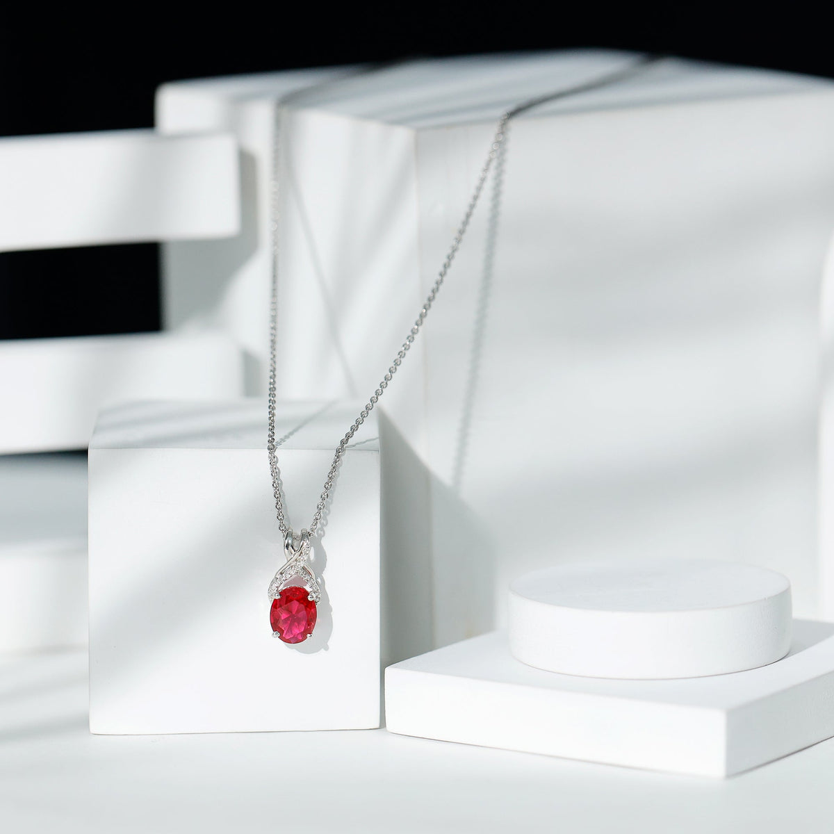 4 Carat Oval Lab Created Ruby Pendant with Diamond Bail