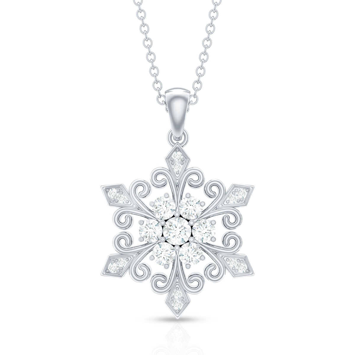 Vintage Inspired Moissanite Snowflake Pendant Necklace