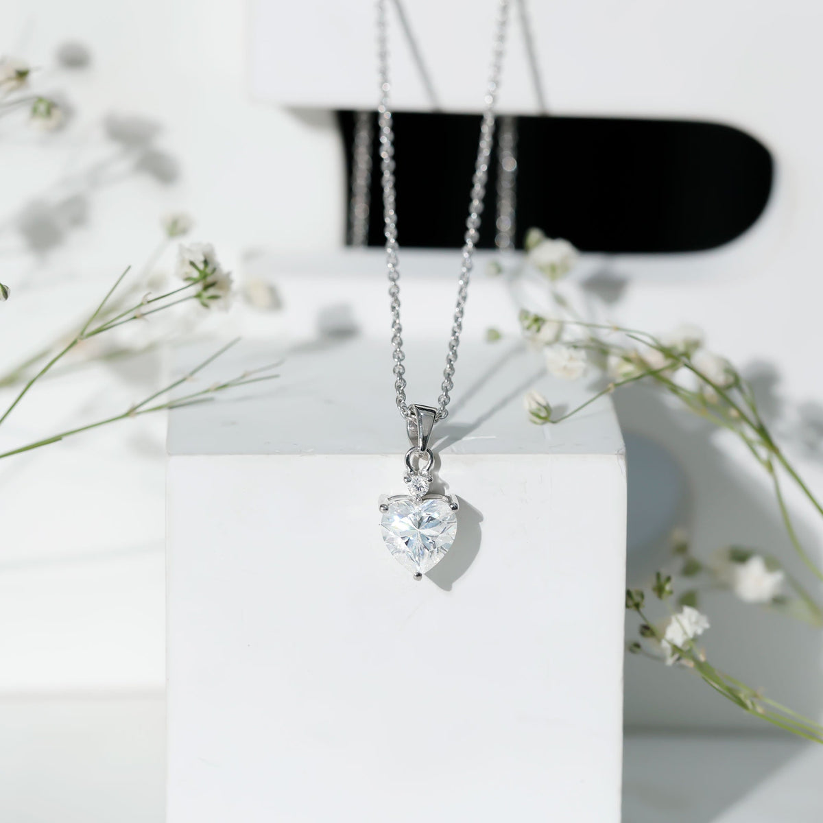 Certified 2 Carat Moissanite Solitaire Heart Necklace