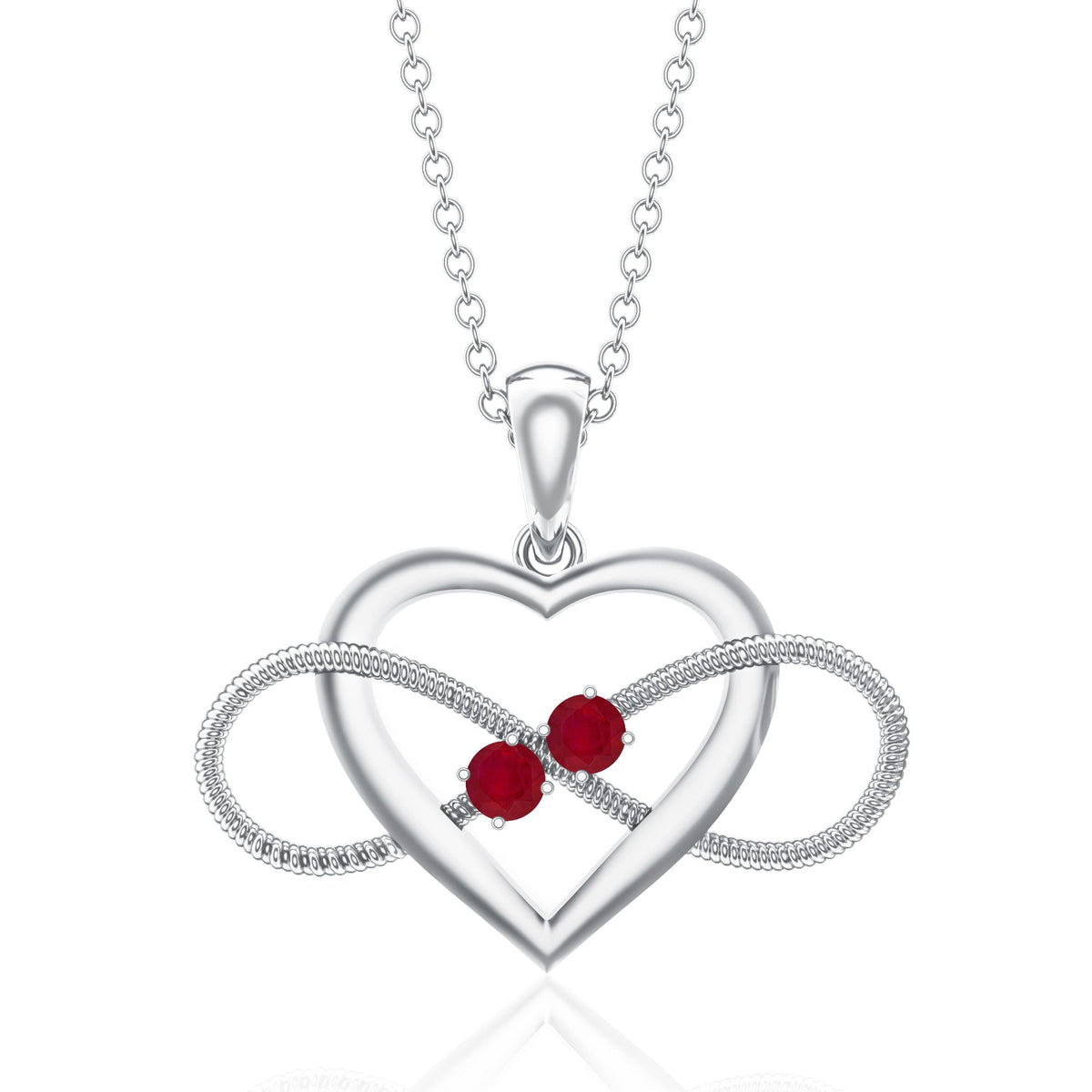 Unique Heart Infinity Pendant Necklace with Ruby