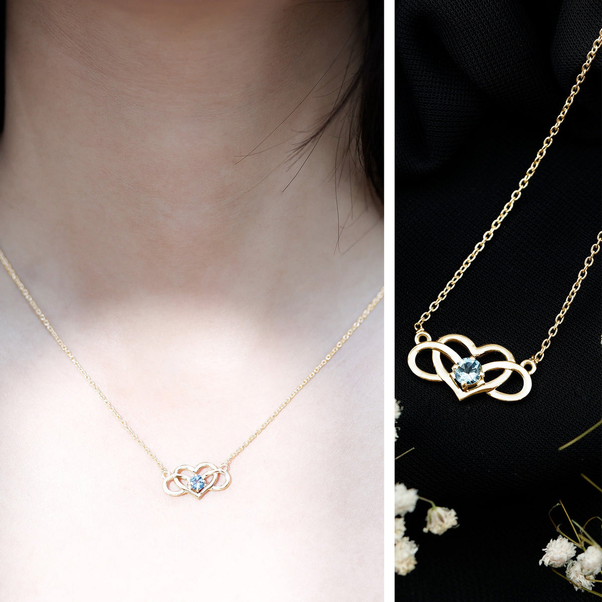 Certified Aquamarine Infinity and Heart Necklace