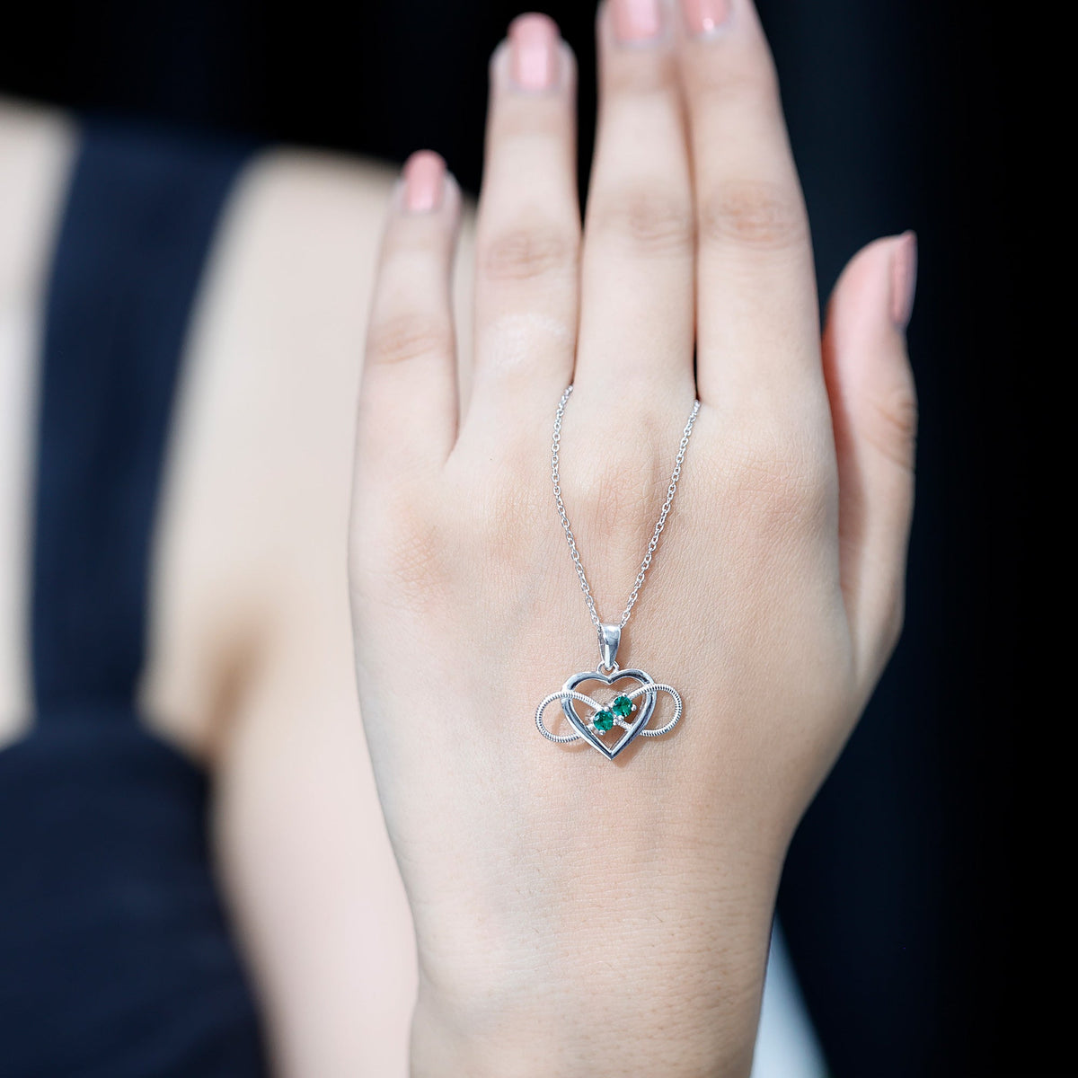 Lab Created Emerald Heart and Infinity Pendant Necklace