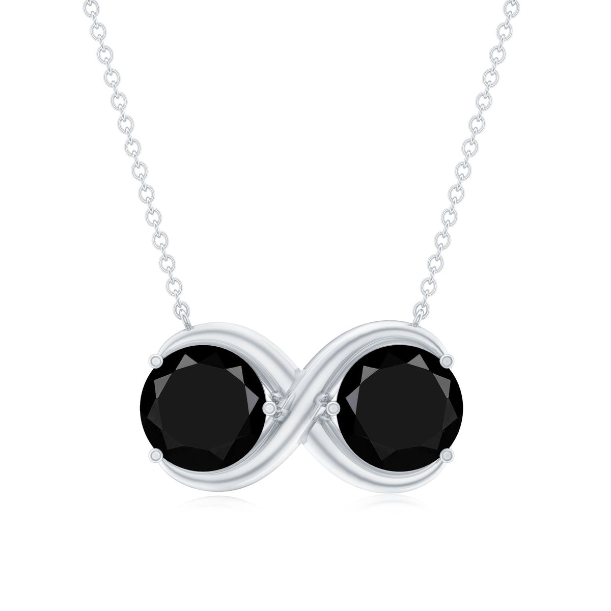 Round Cut Black Spinel Two Stone Infinity Necklace