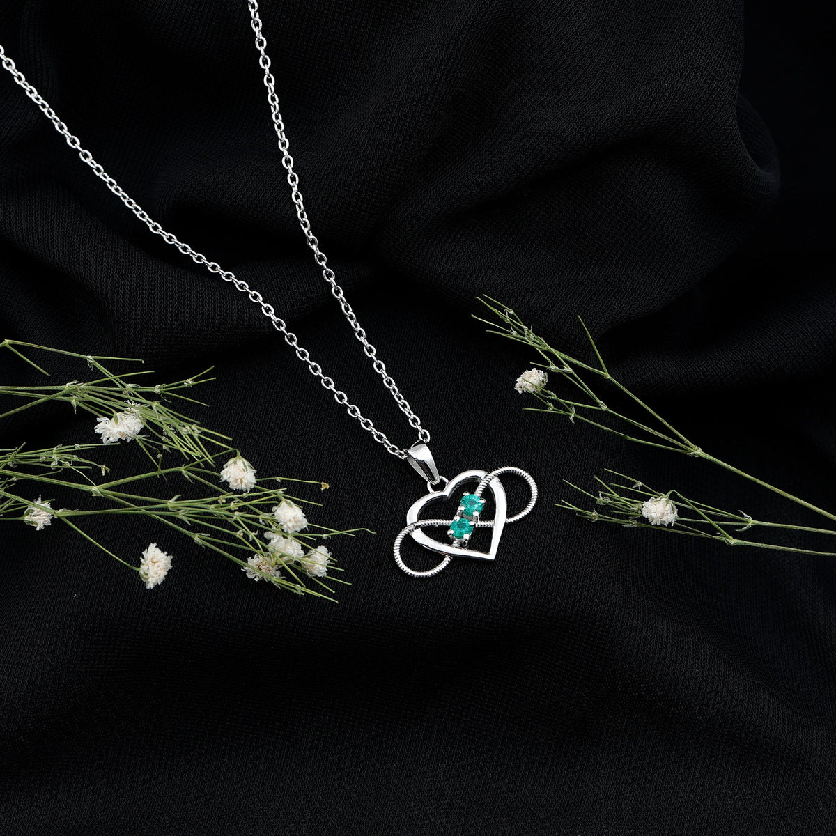 Heart Infinity Necklace with Real Emerald