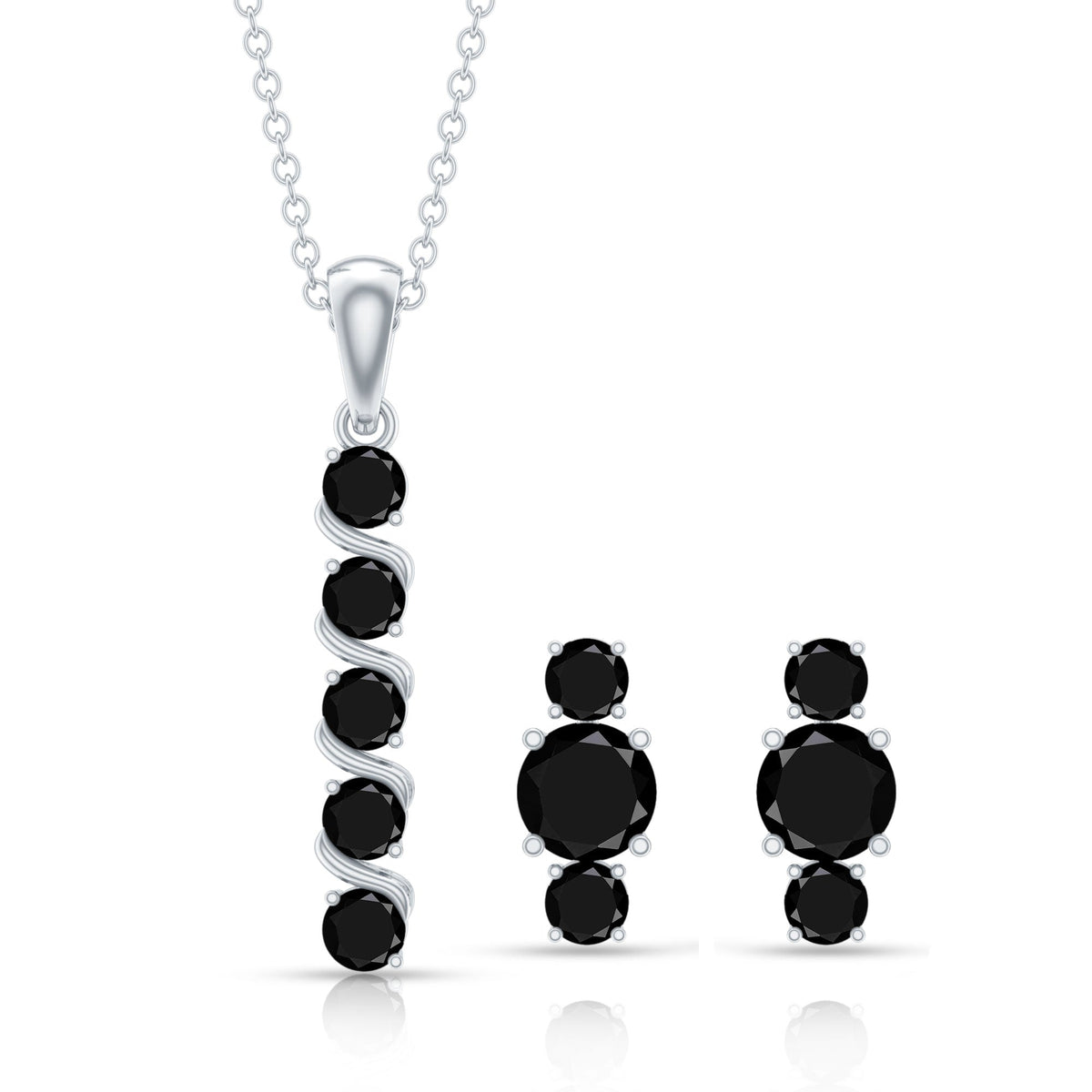 Lab Grown Black Diamond Bar Necklace and Earrings Set