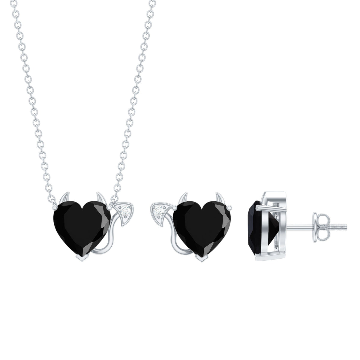 Heart Shape Lab Grown Black and White Diamond Devil Jewelry Set