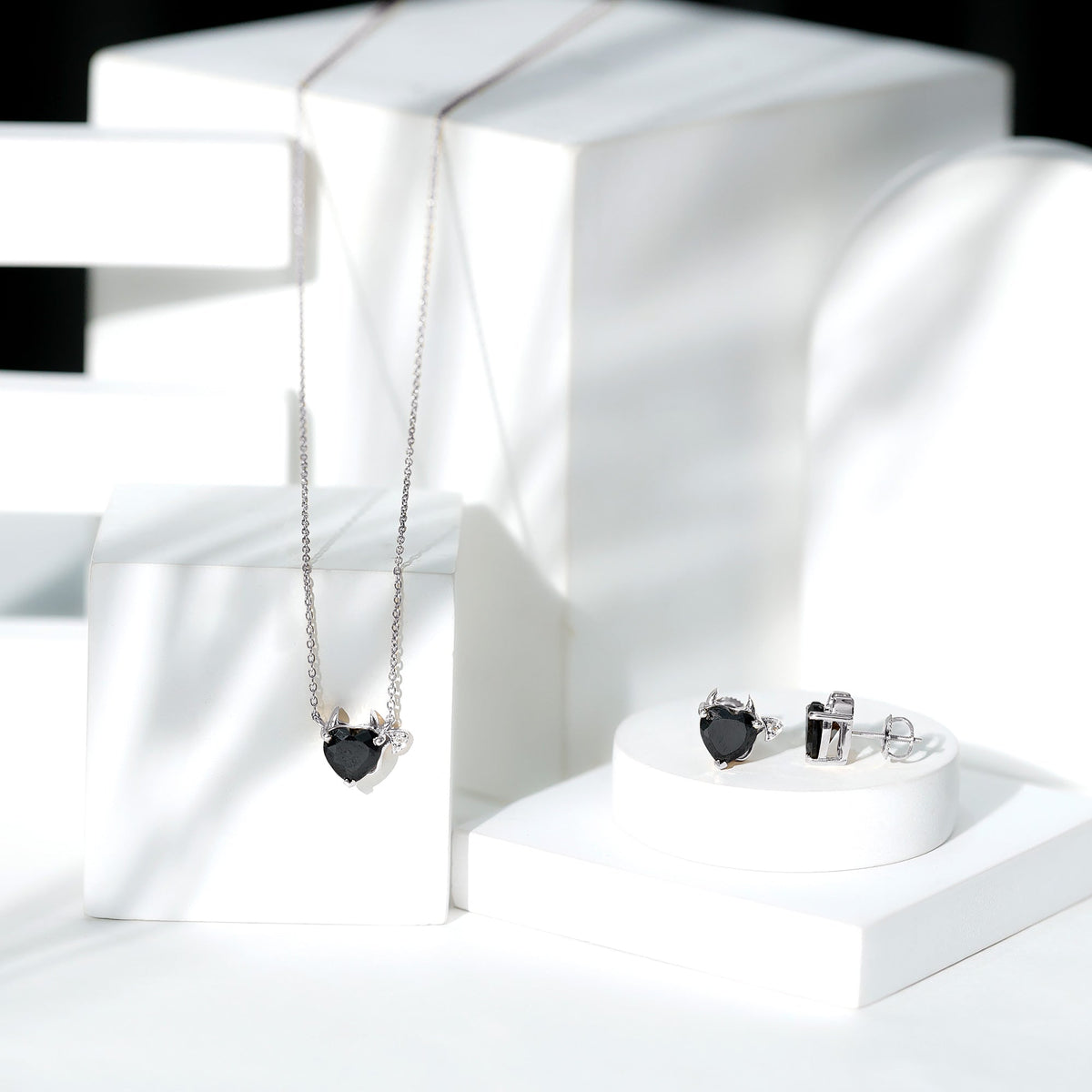 Heart Shape Lab Grown Black and White Diamond Devil Jewelry Set