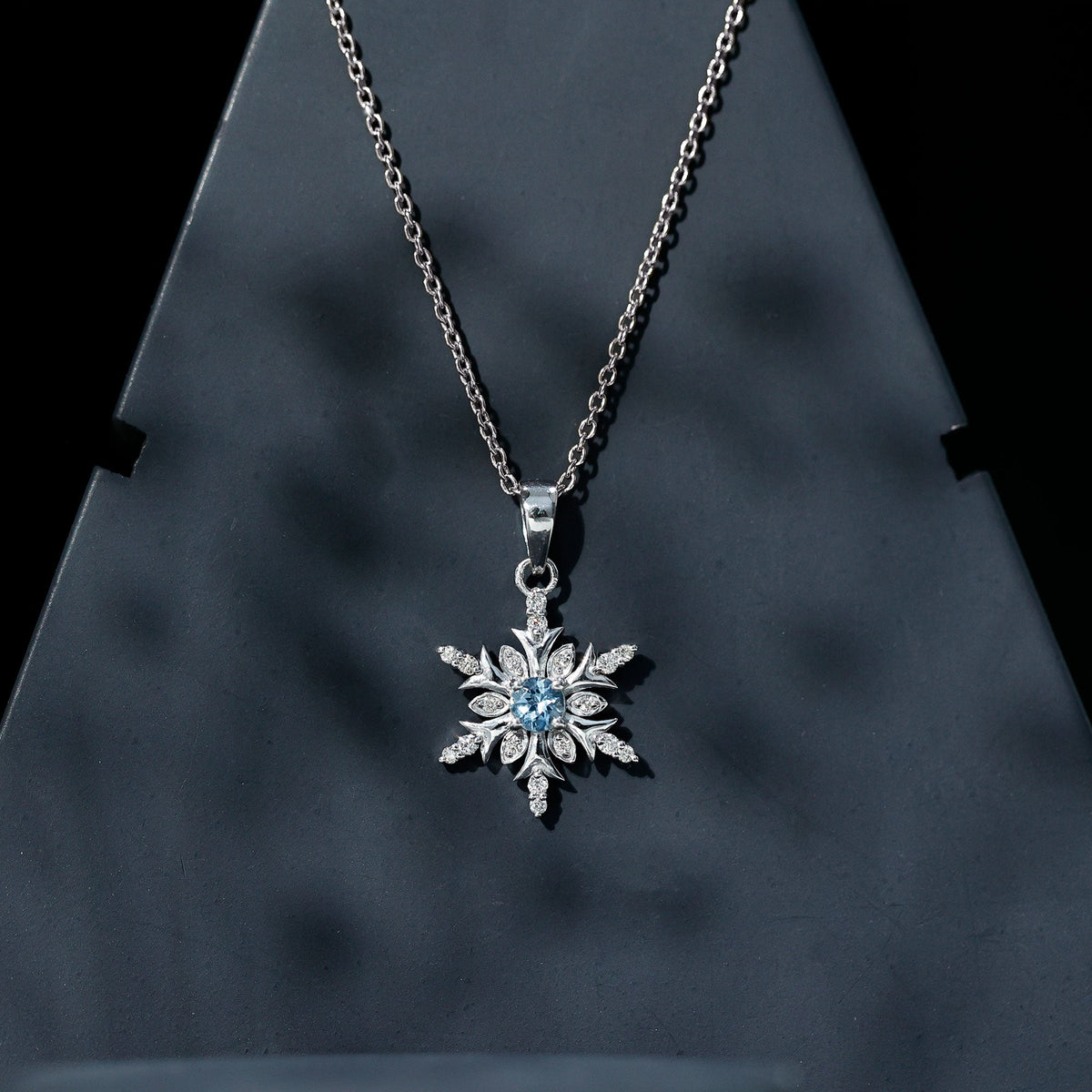 Aquamarine and Diamond Designer Snowflake Necklace With Chain