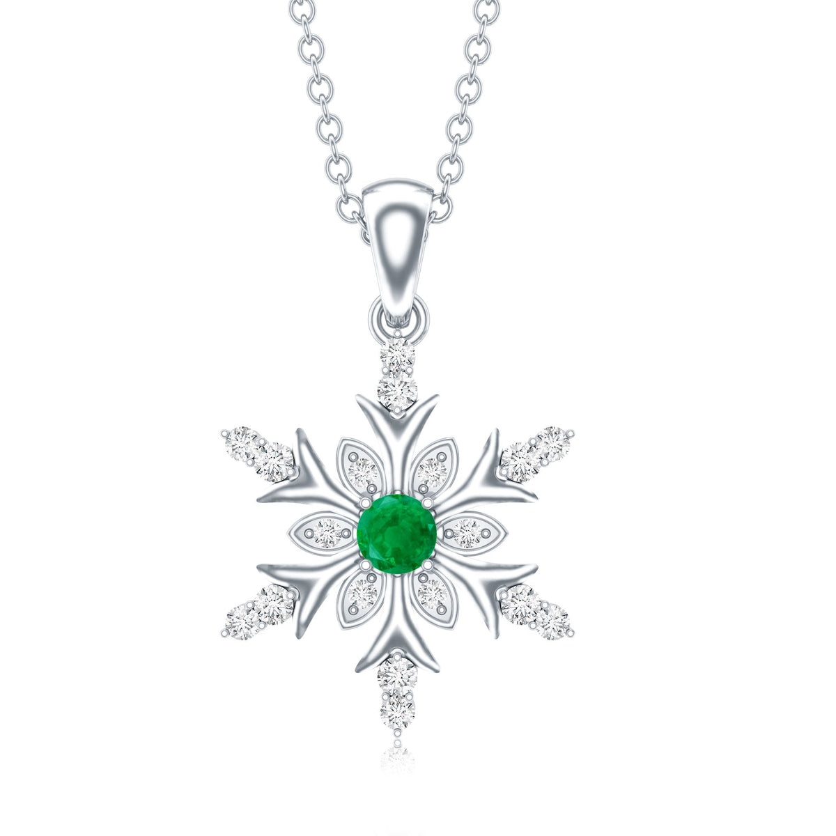 Emerald Snowflake Pendant Necklace with Diamond