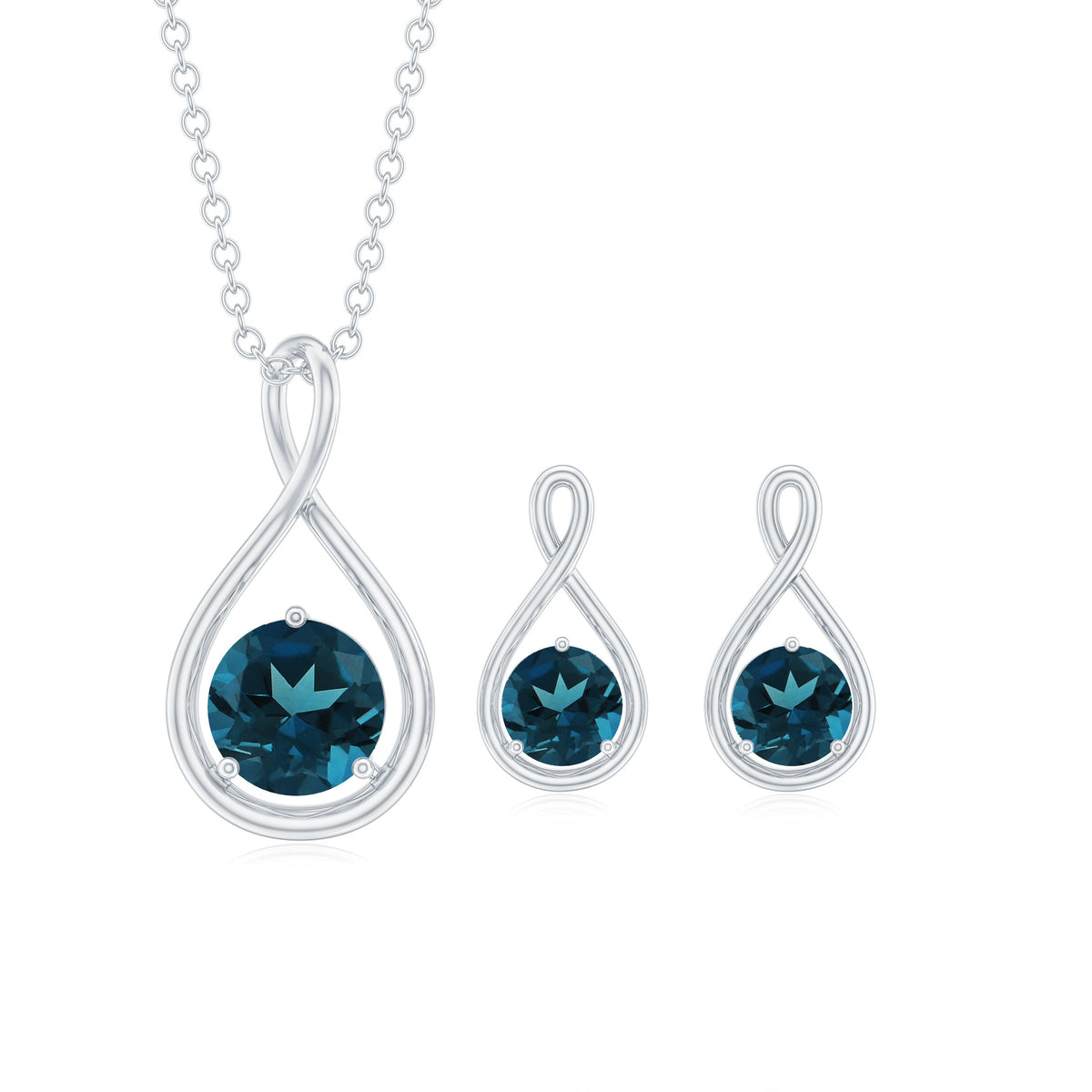 Round London Blue Topaz Infinity Pendant and Earrings Set