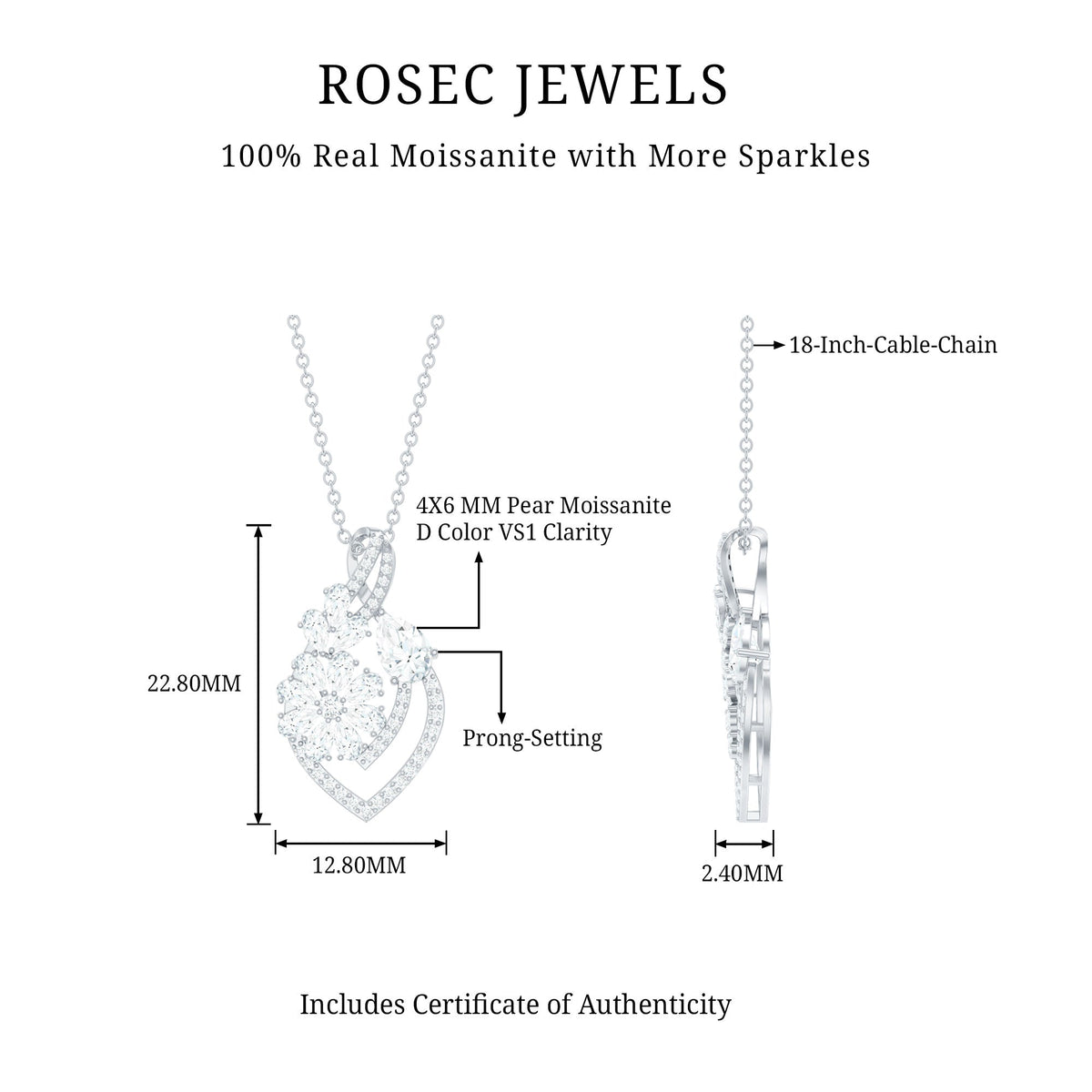 Certified Moissanite Designer Infinity Necklace With Chain