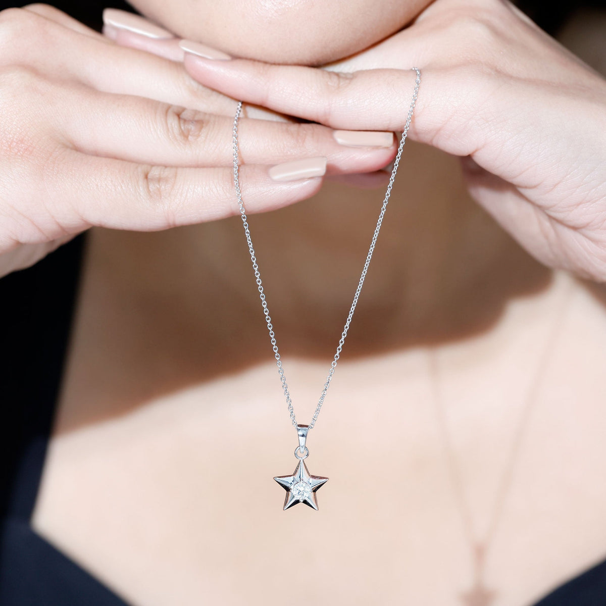 Certified Moissanite Star Pendant Necklace with Chain