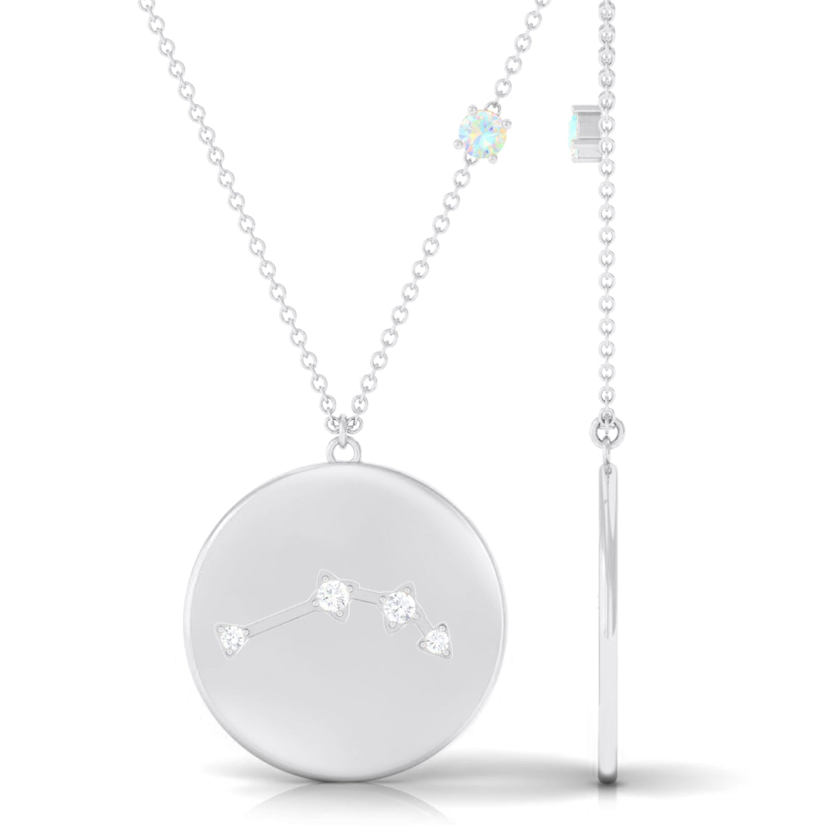 Natural Ethiopian Opal Diamond Zodiac Libra Constellation Necklace