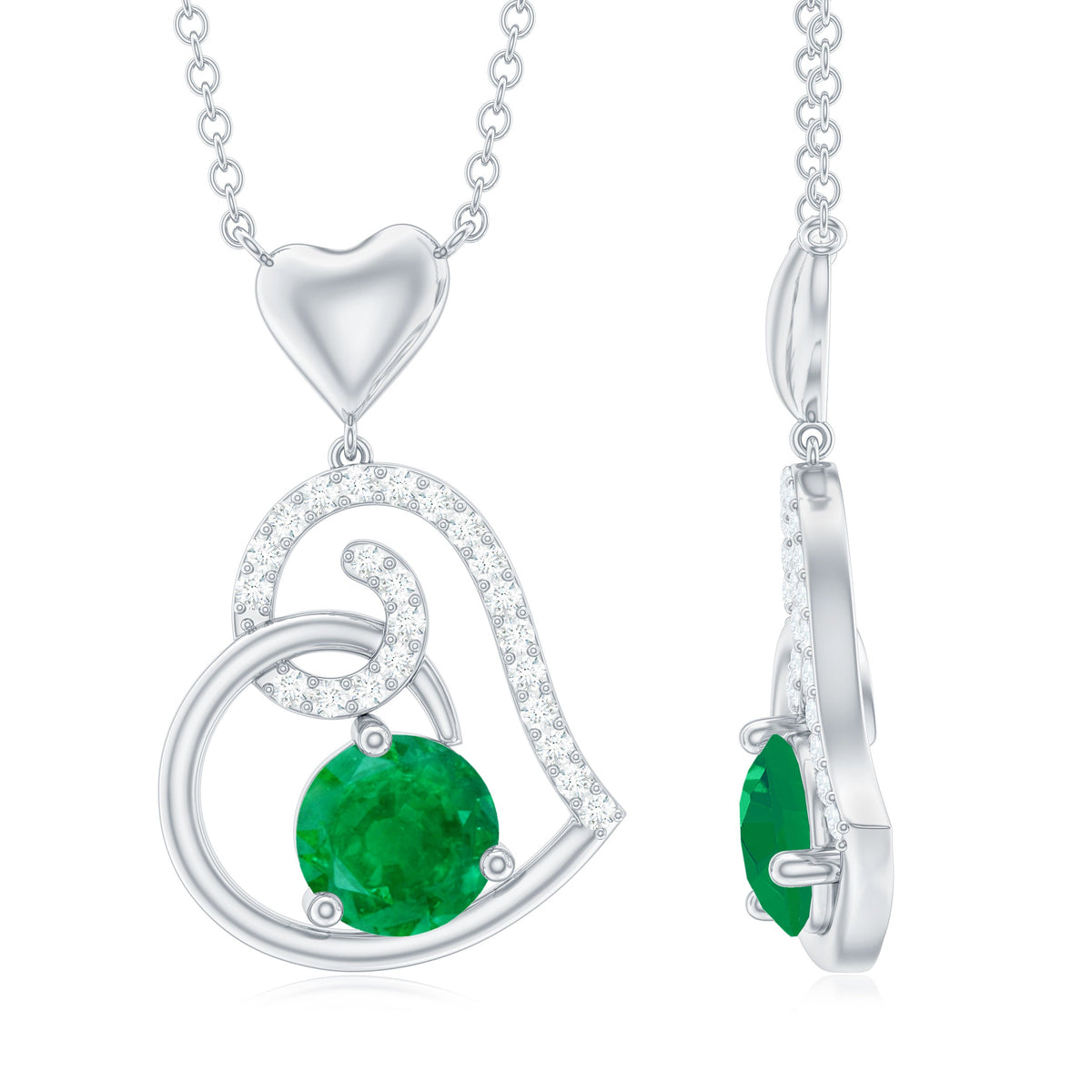 0.4 Carat Emerald and Diamond Heart Drop Pendant