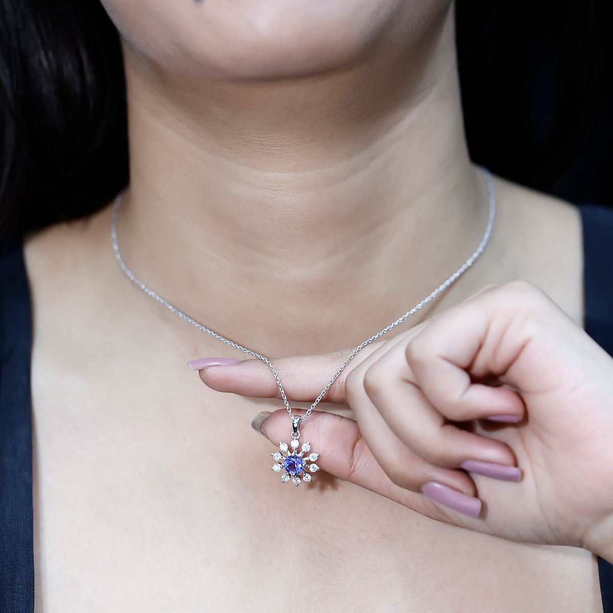 Certified Genuine Tanzanite Snowflake Necklace with Silver Chain