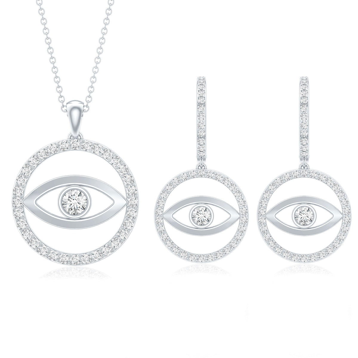 Certified Moissanite Evil Eye Necklace and Earrings Set