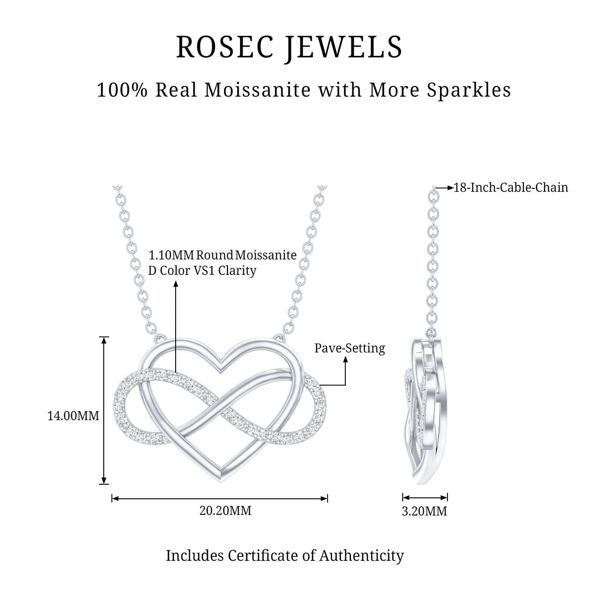 Certified Moissanite Infinity Heart Necklace