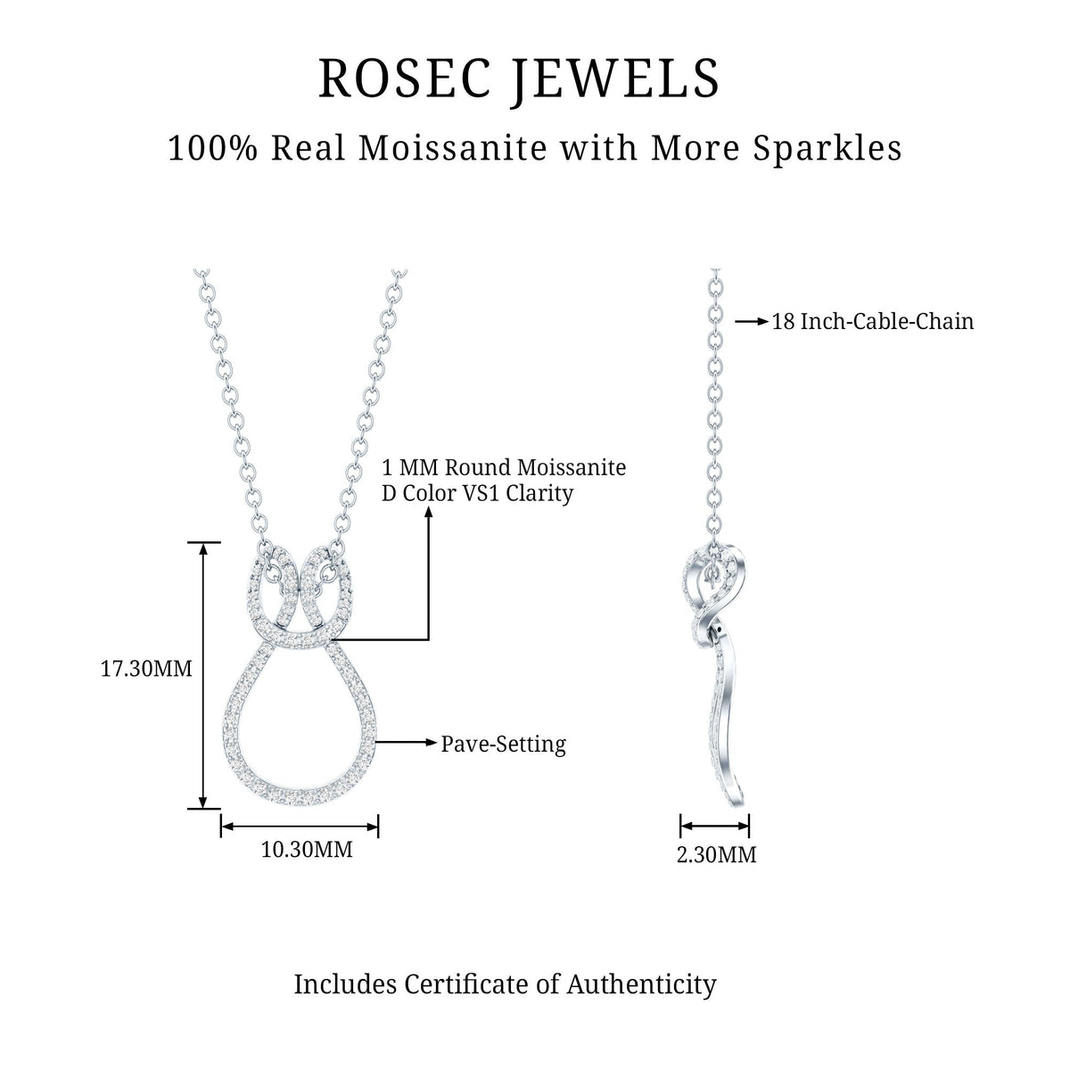 Classic Moissanite Twisted Infinity Pendant Necklace