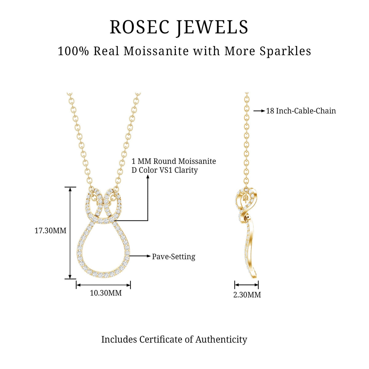 Classic Moissanite Twisted Infinity Pendant Necklace