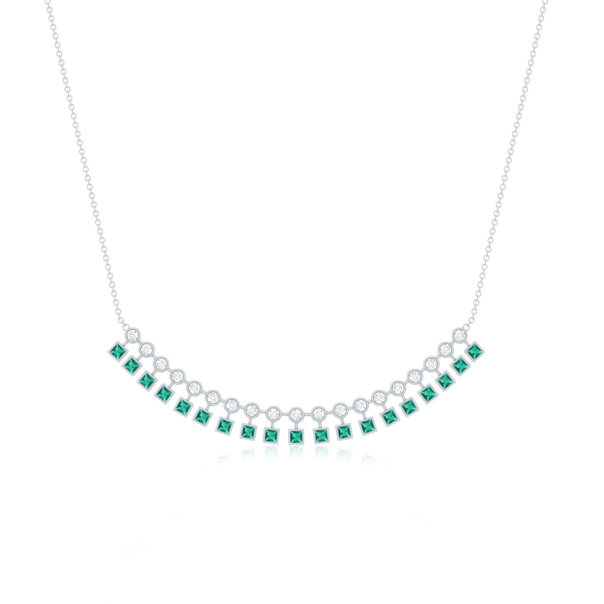 Certified Lab Grown Emerald Curved Bar Necklace