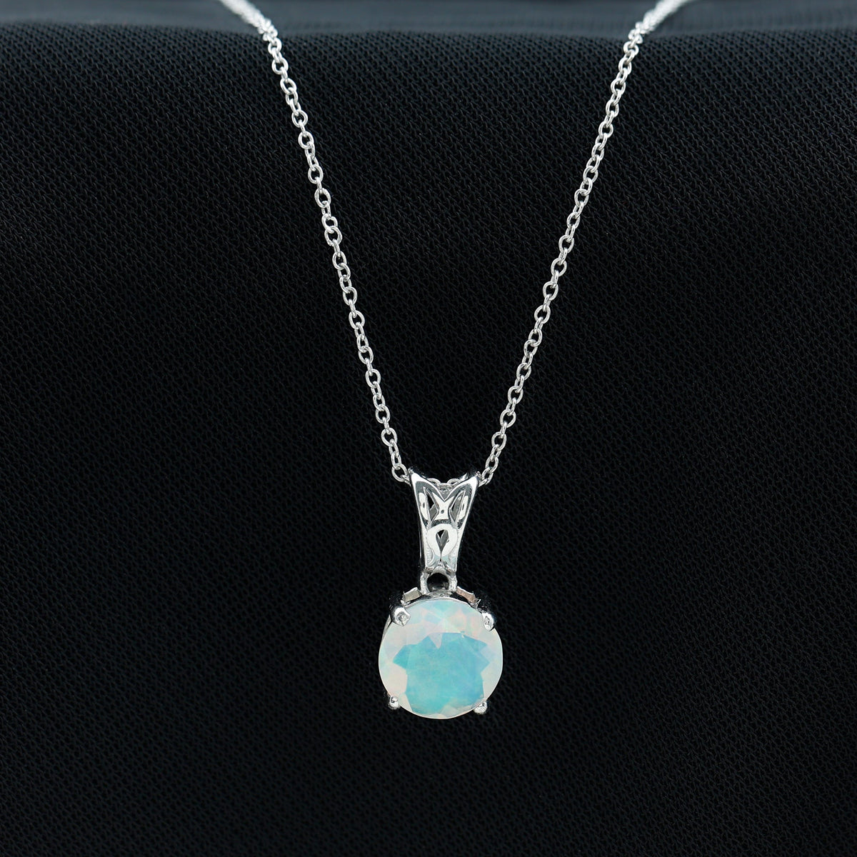 Real Ethiopian Opal Solitaire Pendant Necklace with Chain