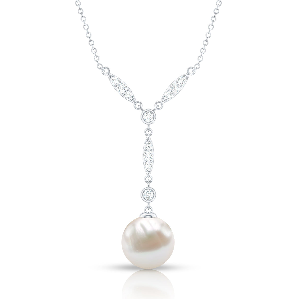 Natural Freshwater Pearl Bridal Necklace With Lab Diamond