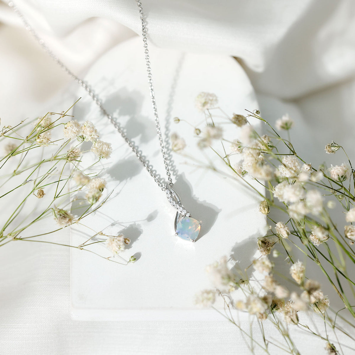 Ethiopian Opal Solitaire Infinity Necklace with Moissanite