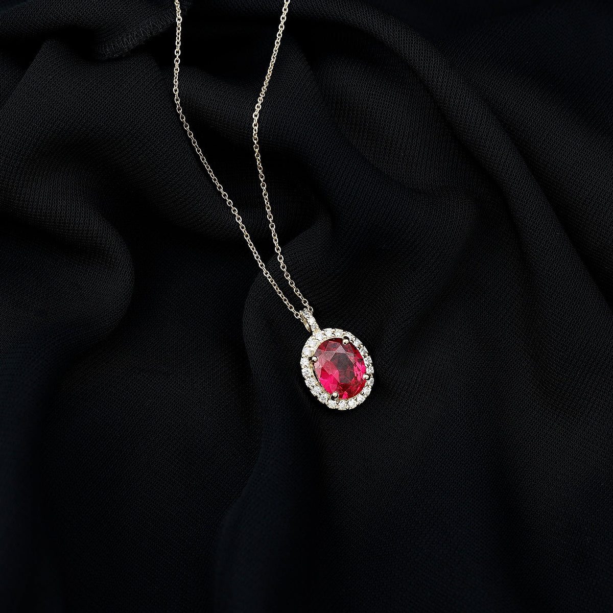 4 Carat Lab Created Ruby and Diamond Bridal Necklace with Chain