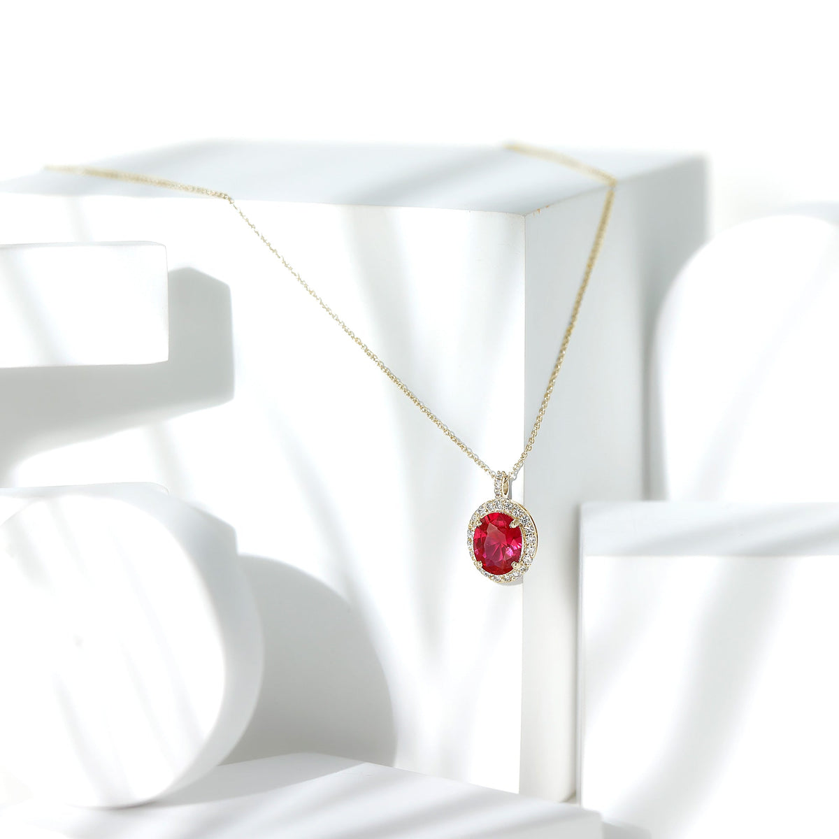 4 Carat Lab Created Ruby and Diamond Bridal Necklace with Chain
