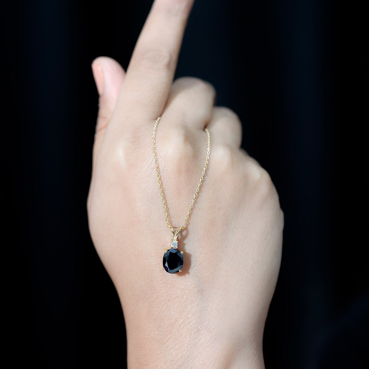 4.2 Carat Oval Shape Lab Created Black Diamond Solitaire Pendant Necklace