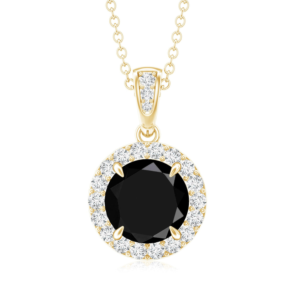 2 Carat Round Lab Created Black Diamond Halo Pendant with White Diamond
