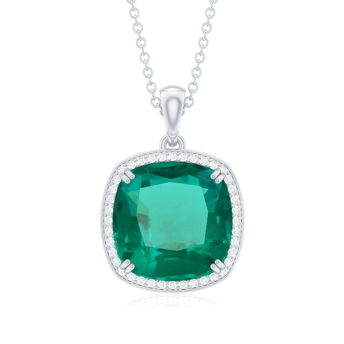 9 Carat Cushion Cut Lab Created Emerald and Diamond Cocktail Necklace