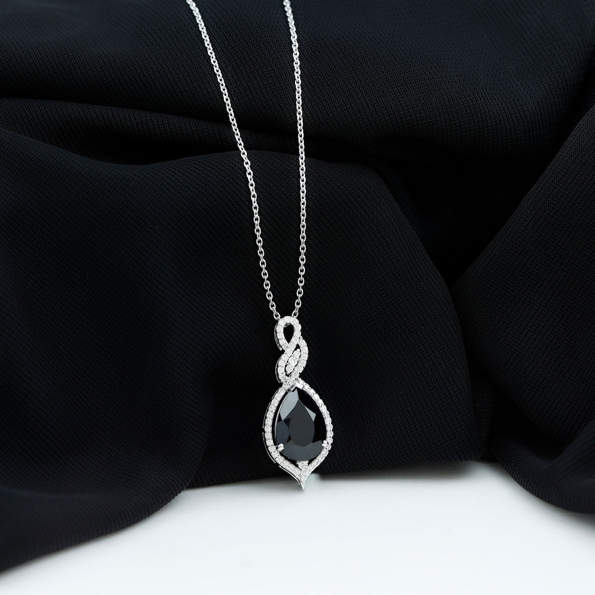 Created Black Diamond Teardrop Dangle Pendant with Diamond Accent
