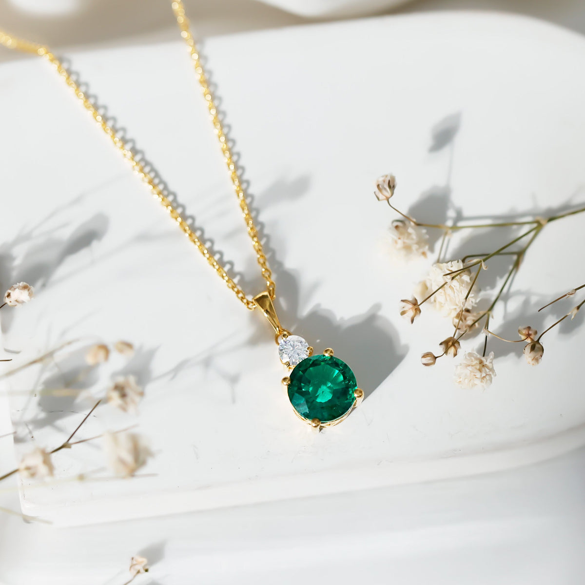 Certified 2.75 Carat Lab Created Emerald Solitaire Necklace with Silver Chain