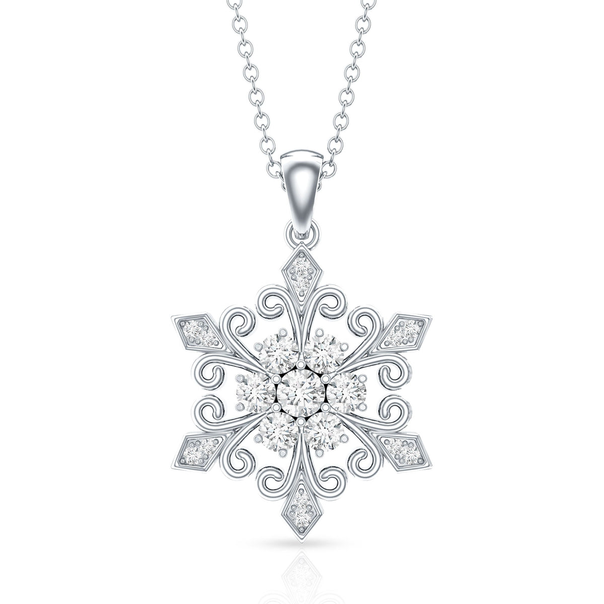 Lab Grown Diamond Christmas Snowflake Pendant Necklace