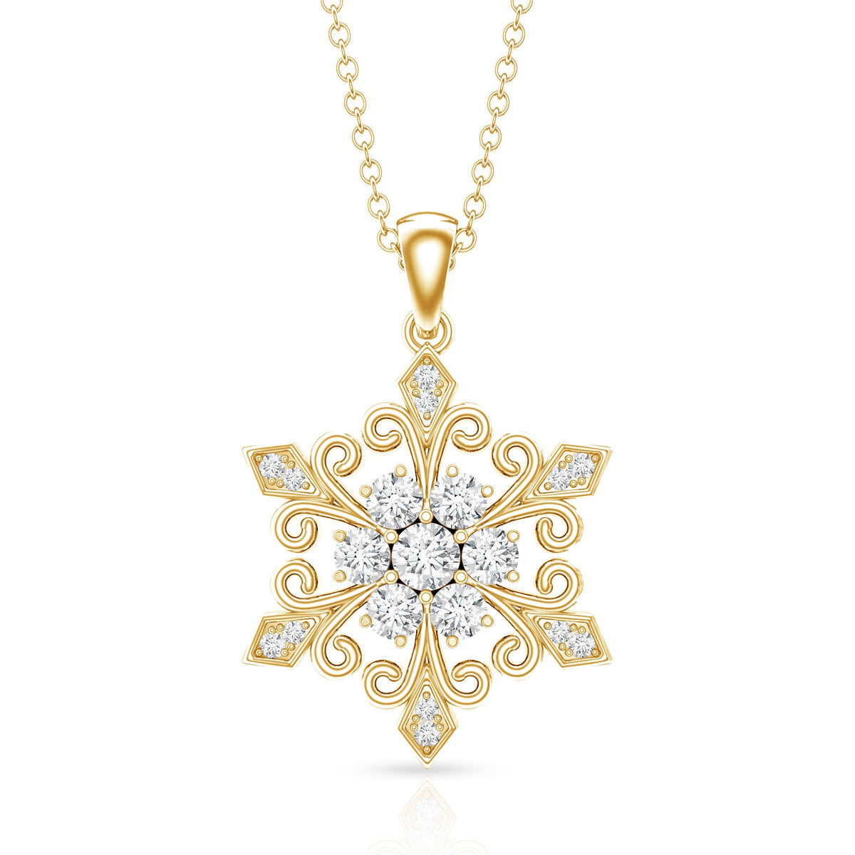 Lab Grown Diamond Christmas Snowflake Pendant Necklace
