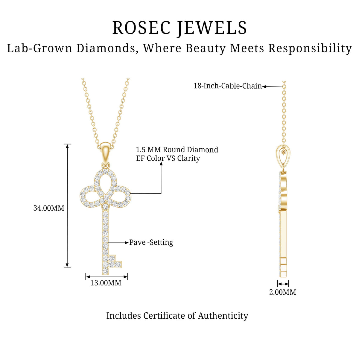 Certified Lab Created Diamond Key To My Heart Necklace